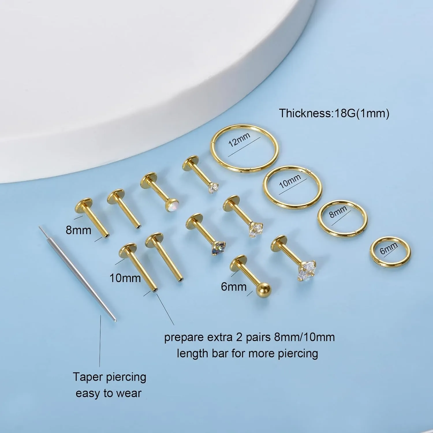 CANDYFANCY 20g 18g 16g Nose Rings for Women Men Threadless Stud Earrings Cz Opal Flat Back Stud Earrings Set Cartilage Earrings for Tragus/Helix/Lip- Push In Nose Studs With Taper Piercing 6/8/10mm