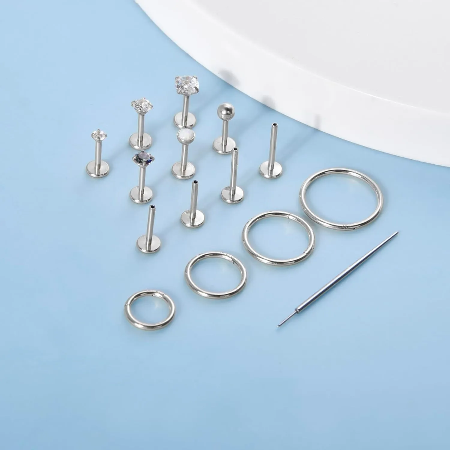 CANDYFANCY 20g 18g 16g Nose Rings for Women Men Threadless Stud Earrings Cz Opal Flat Back Stud Earrings Set Cartilage Earrings for Tragus/Helix/Lip- Push In Nose Studs With Taper Piercing 6/8/10mm