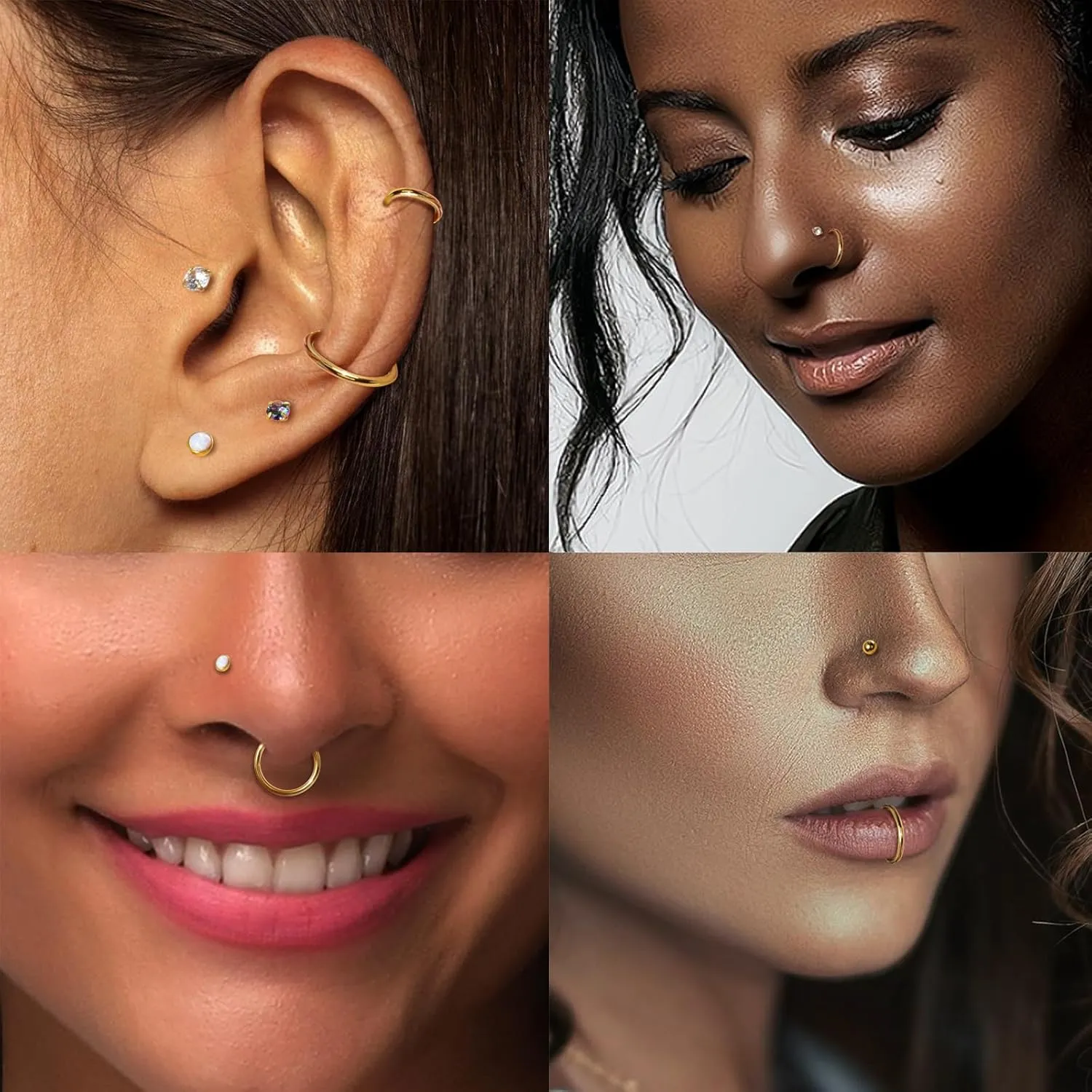 CANDYFANCY 20g 18g 16g Nose Rings for Women Men Threadless Stud Earrings Cz Opal Flat Back Stud Earrings Set Cartilage Earrings for Tragus/Helix/Lip- Push In Nose Studs With Taper Piercing 6/8/10mm