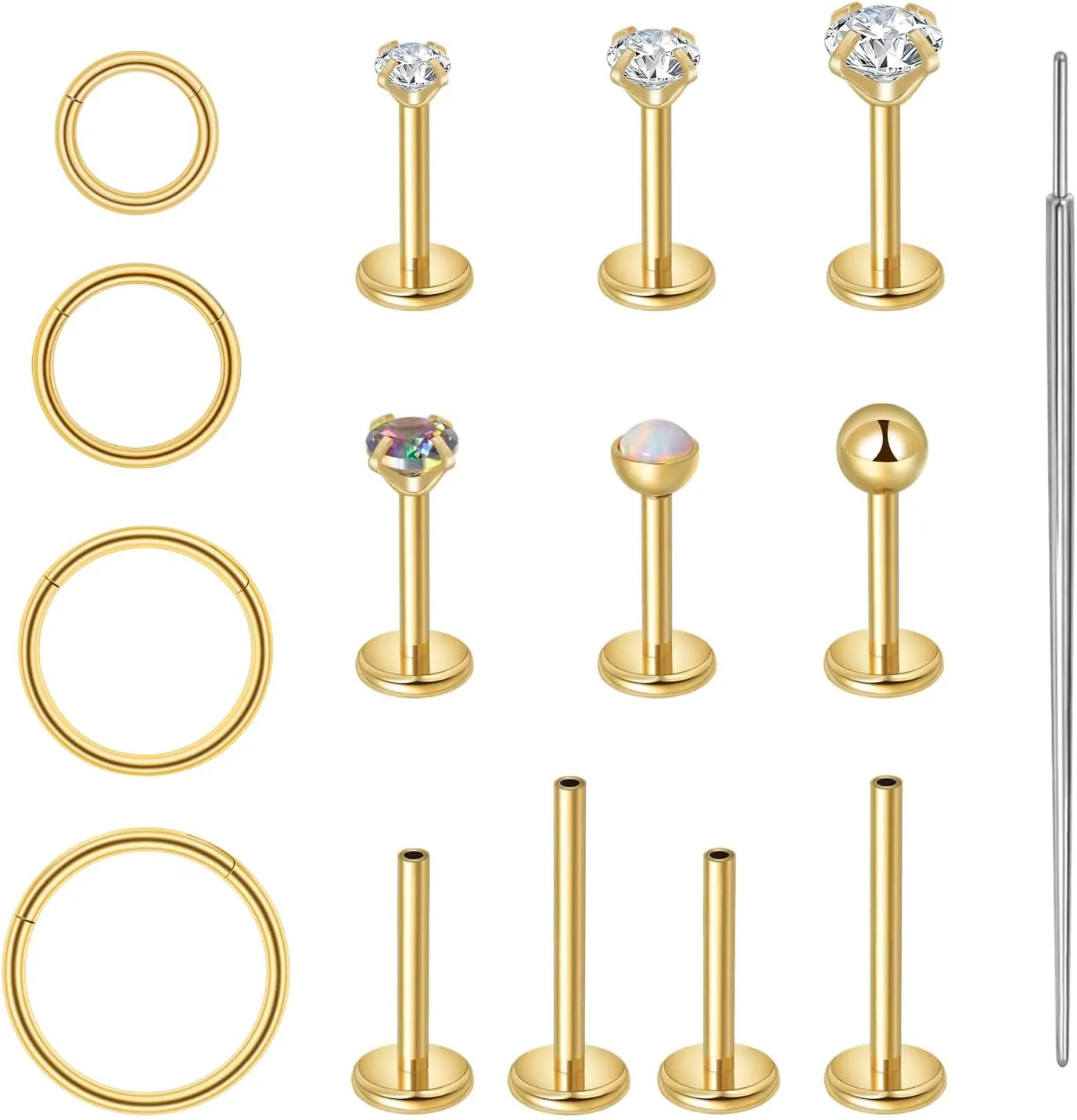 CANDYFANCY 20g 18g 16g Nose Rings for Women Men Threadless Stud Earrings Cz Opal Flat Back Stud Earrings Set Cartilage Earrings for Tragus/Helix/Lip- Push In Nose Studs With Taper Piercing 6/8/10mm
