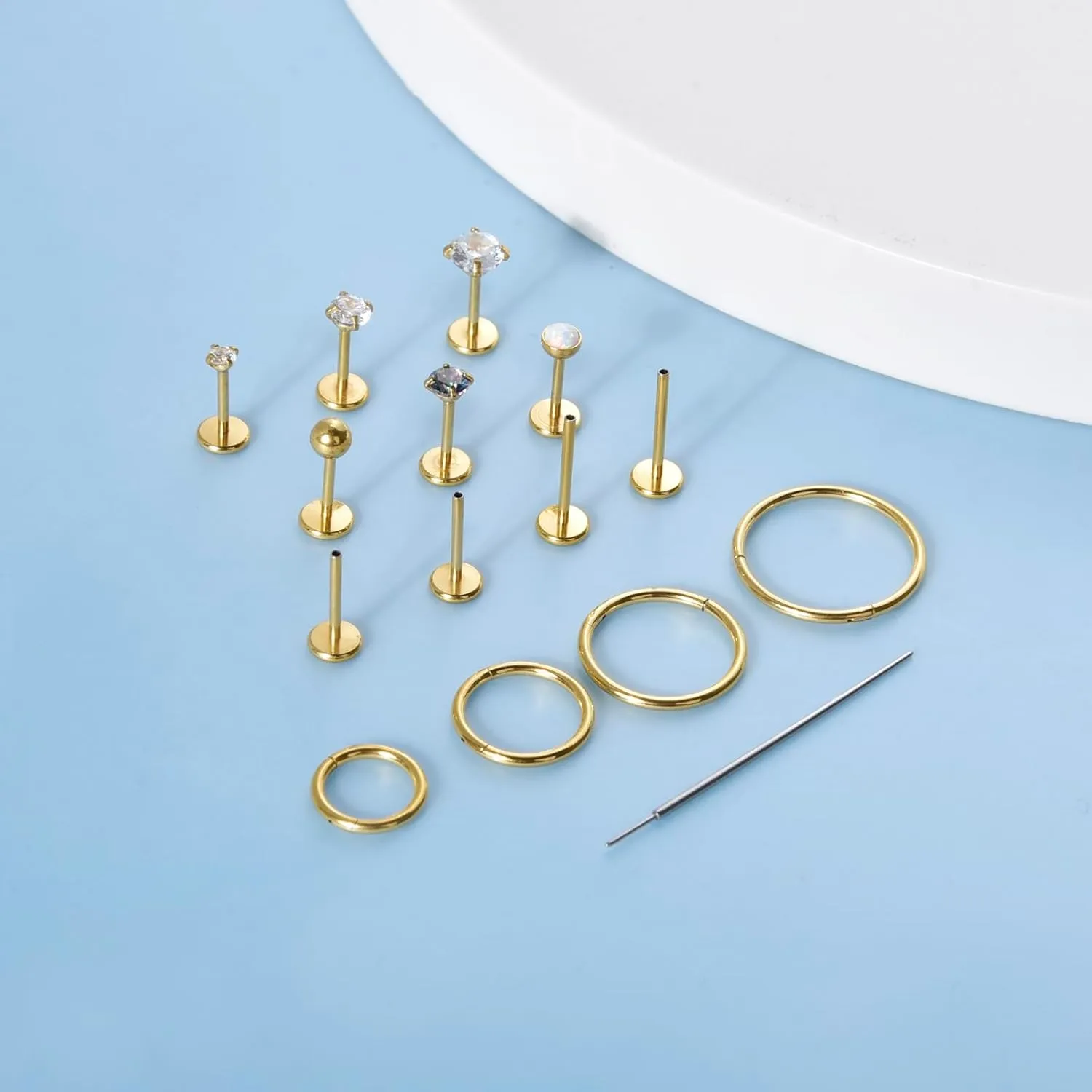 CANDYFANCY 20g 18g 16g Nose Rings for Women Men Threadless Stud Earrings Cz Opal Flat Back Stud Earrings Set Cartilage Earrings for Tragus/Helix/Lip- Push In Nose Studs With Taper Piercing 6/8/10mm