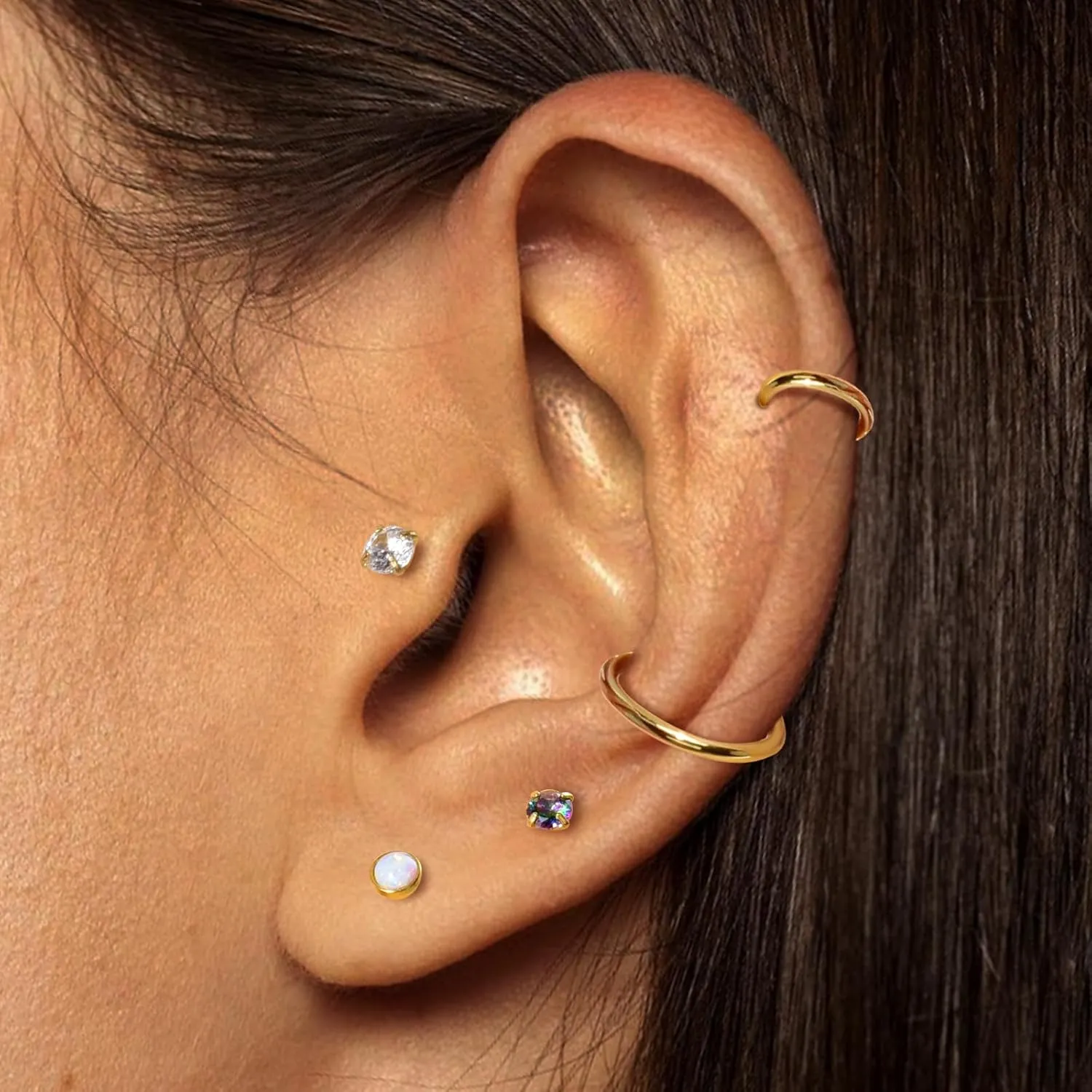 CANDYFANCY 20g 18g 16g Nose Rings for Women Men Threadless Stud Earrings Cz Opal Flat Back Stud Earrings Set Cartilage Earrings for Tragus/Helix/Lip- Push In Nose Studs With Taper Piercing 6/8/10mm
