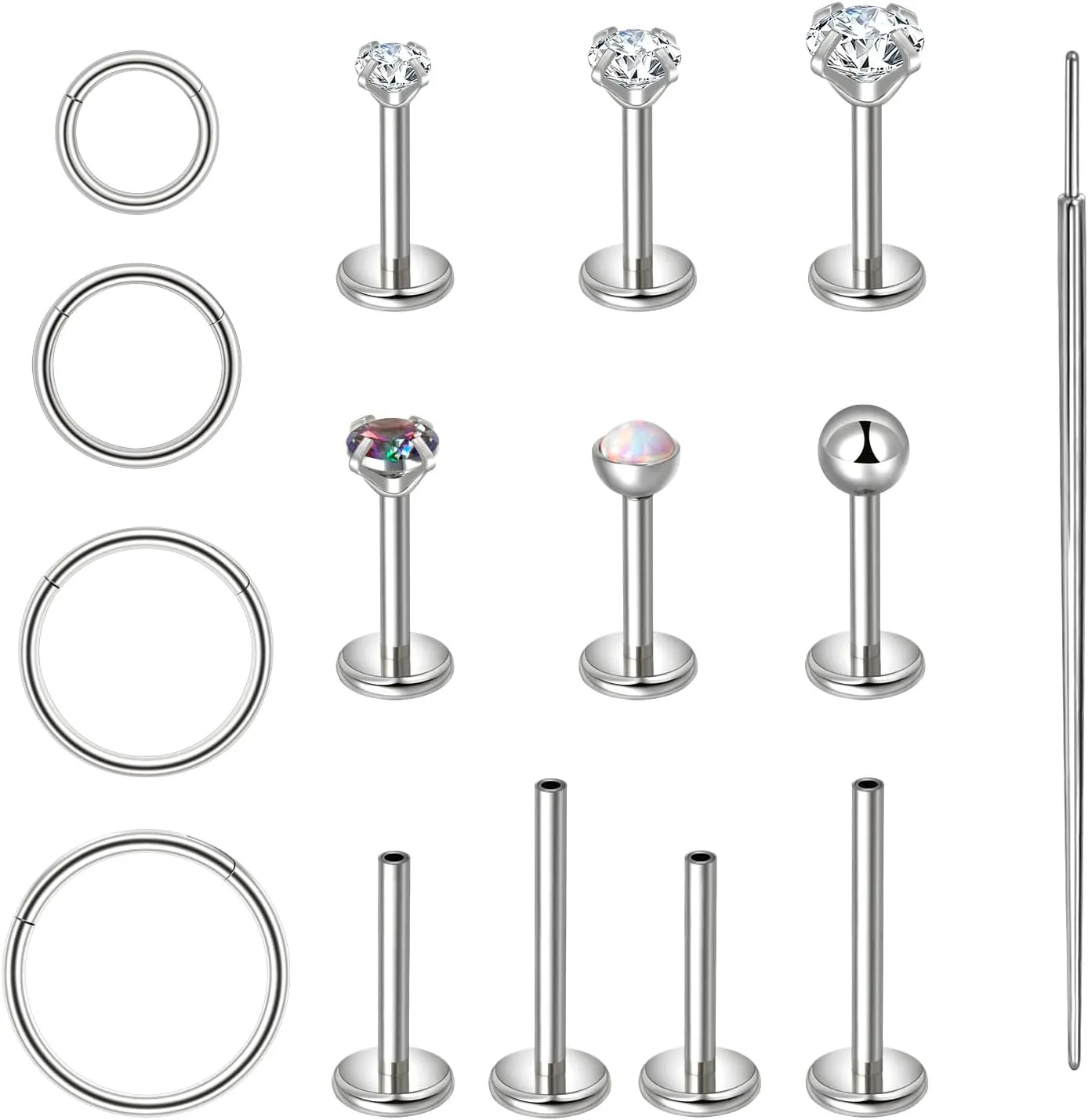 CANDYFANCY 20g 18g 16g Nose Rings for Women Men Threadless Stud Earrings Cz Opal Flat Back Stud Earrings Set Cartilage Earrings for Tragus/Helix/Lip- Push In Nose Studs With Taper Piercing 6/8/10mm