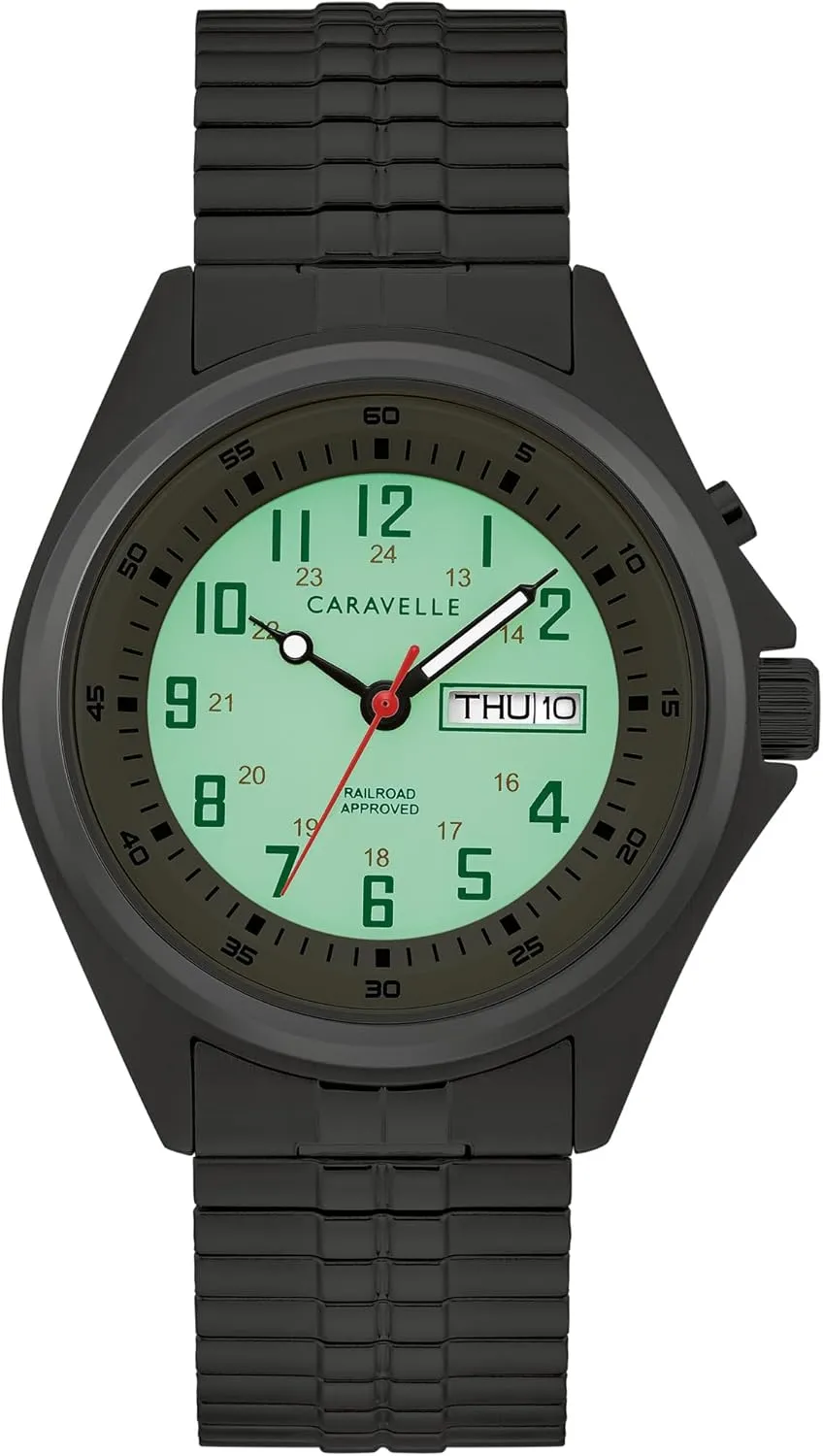 Caravelle by Bulova Men's Traditional 3-Hand Day and Date Quartz Watch, Light Up, Stainless Steel, 40mm