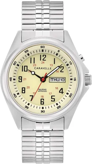 Caravelle by Bulova Men's Traditional 3-Hand Day and Date Quartz Watch, Light Up, Stainless Steel, 40mm