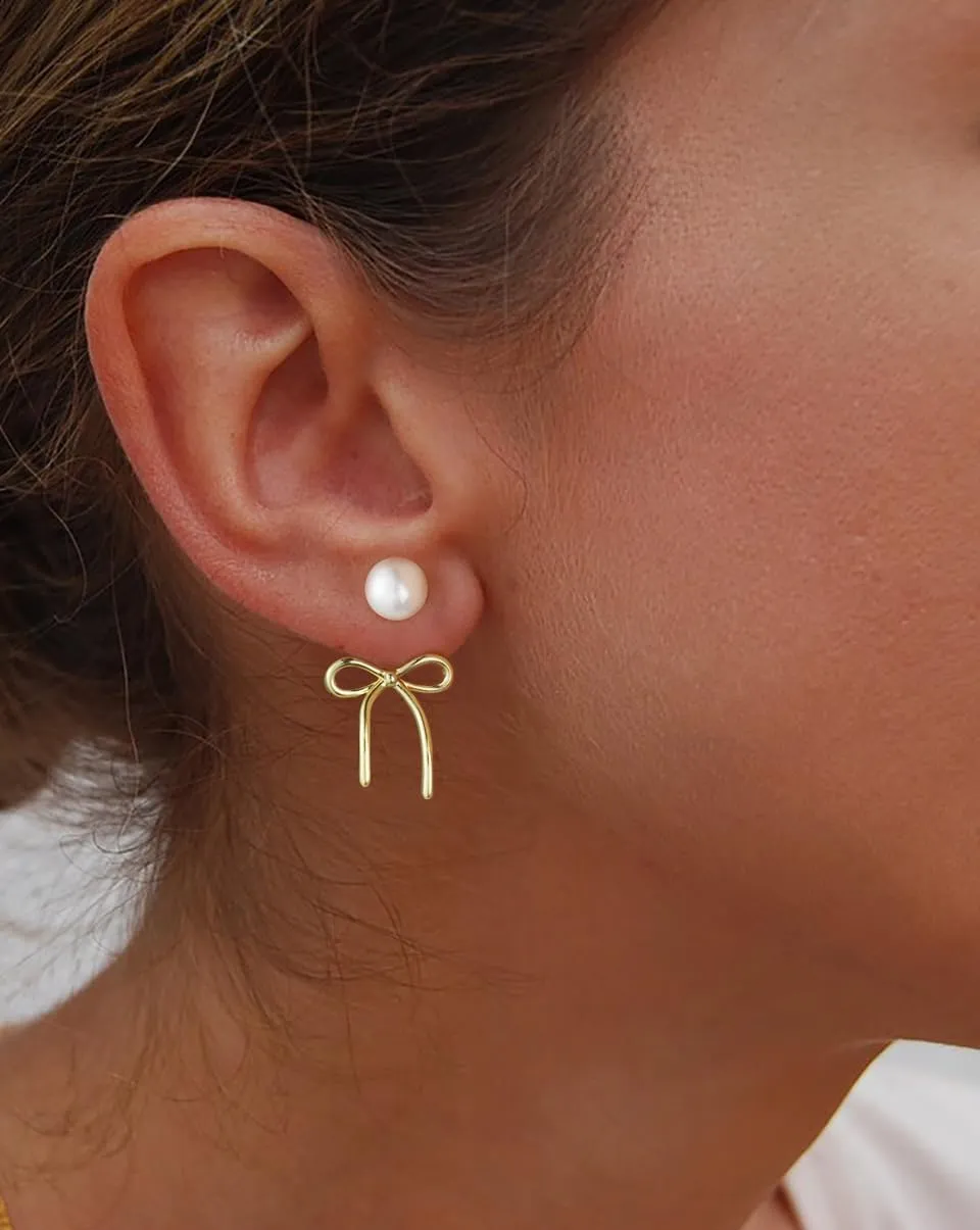 CAROVO Dainty 14K Gold Earring Sets Tiny Cartilage Bow Butterfly CZ Stud Small Chunky Open Hoop Earrings Set Multiple Piercing for Women