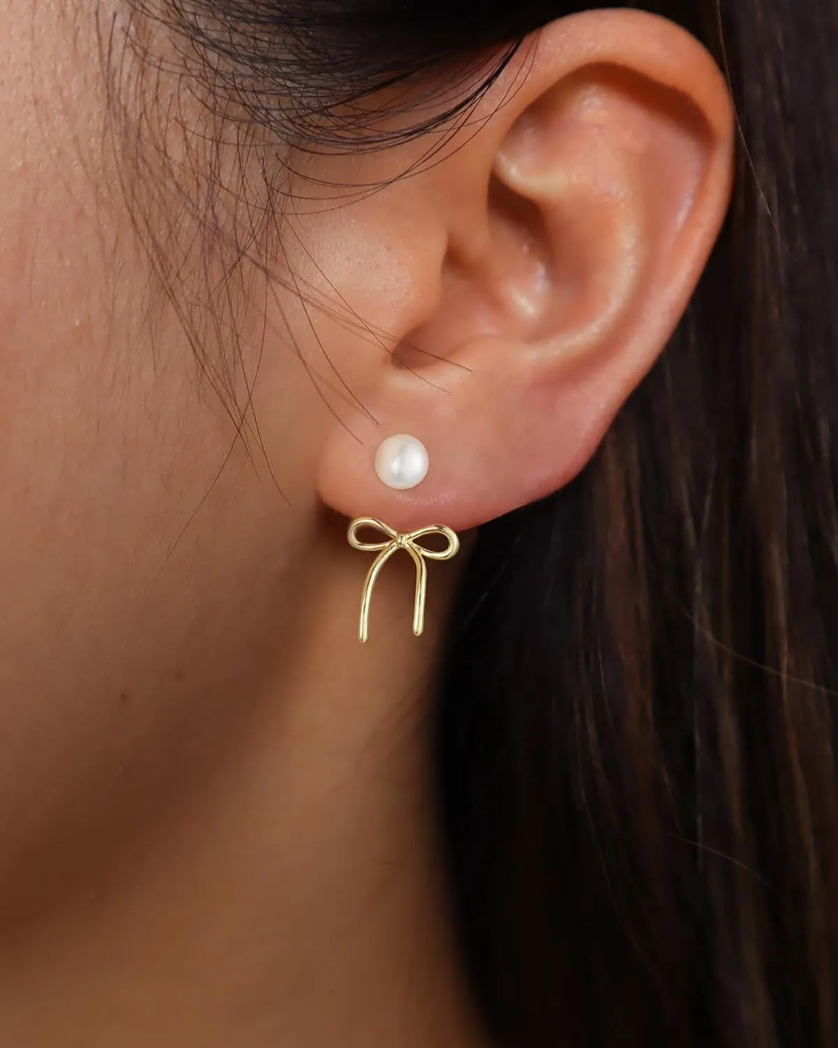 CAROVO Dainty 14K Gold Earring Sets Tiny Cartilage Bow Butterfly CZ Stud Small Chunky Open Hoop Earrings Set Multiple Piercing for Women