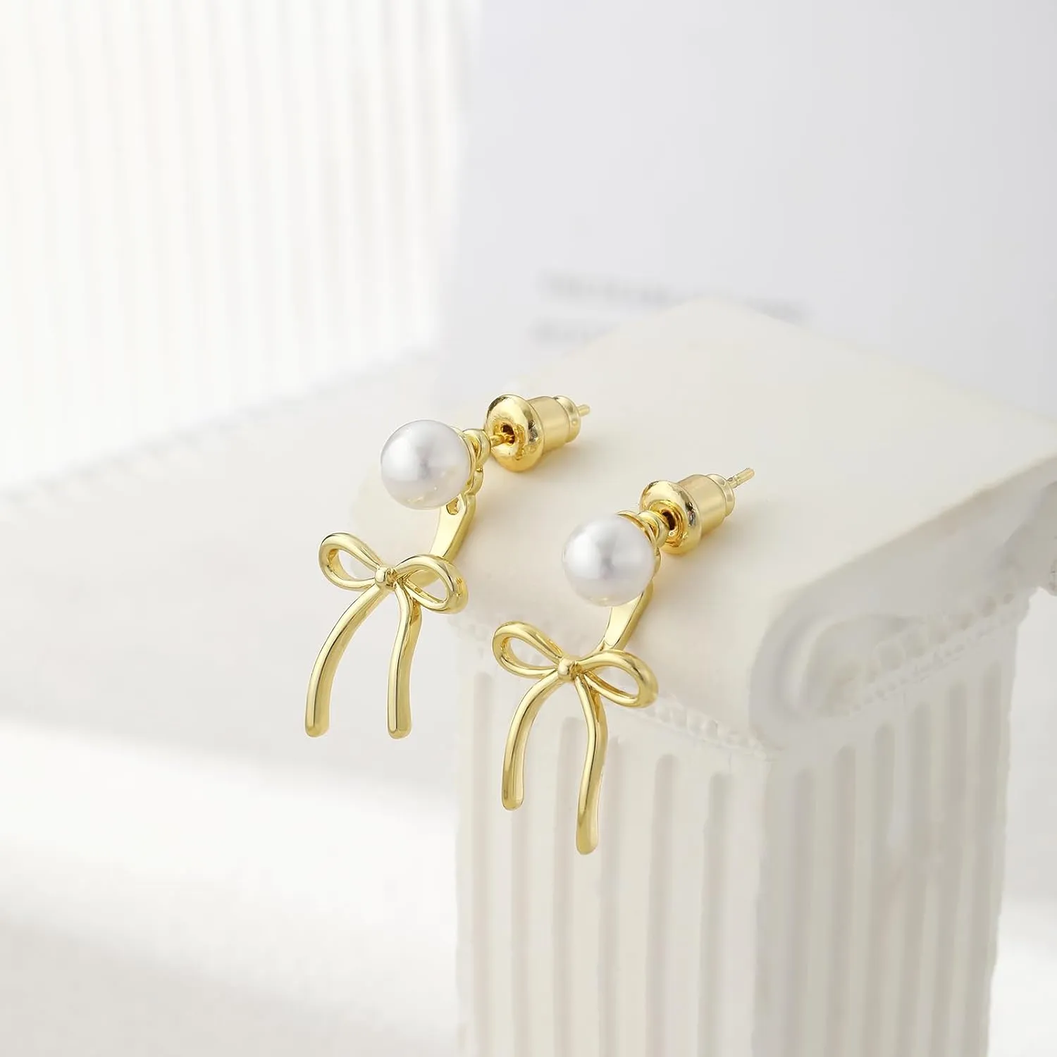 CAROVO Dainty 14K Gold Earring Sets Tiny Cartilage Bow Butterfly CZ Stud Small Chunky Open Hoop Earrings Set Multiple Piercing for Women