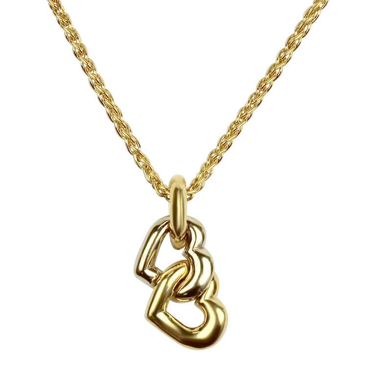 Cartier Estate 18k Yellow & White Gold Double Heart Pendant Necklace