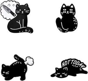 Cat And Knife Enamel Pin Set Black Cat Kitty Horror killer Animal Badge Not Today Funny Words Collar lapel Pin Jewelry Gothic Gift For Women Girls Clothing Jackets Bag DIY Craft