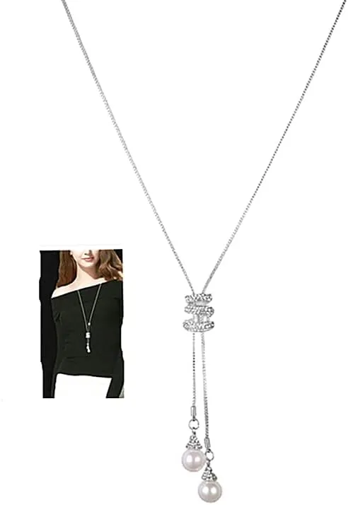 Cathercing Spiral Pearl Pendant Long Necklace for Women Sweater Chain Statement Necklace Choker Adjustable Elegant Jewelry Crystal Accessories Dressy Collocation Winter Evening Party Wedding