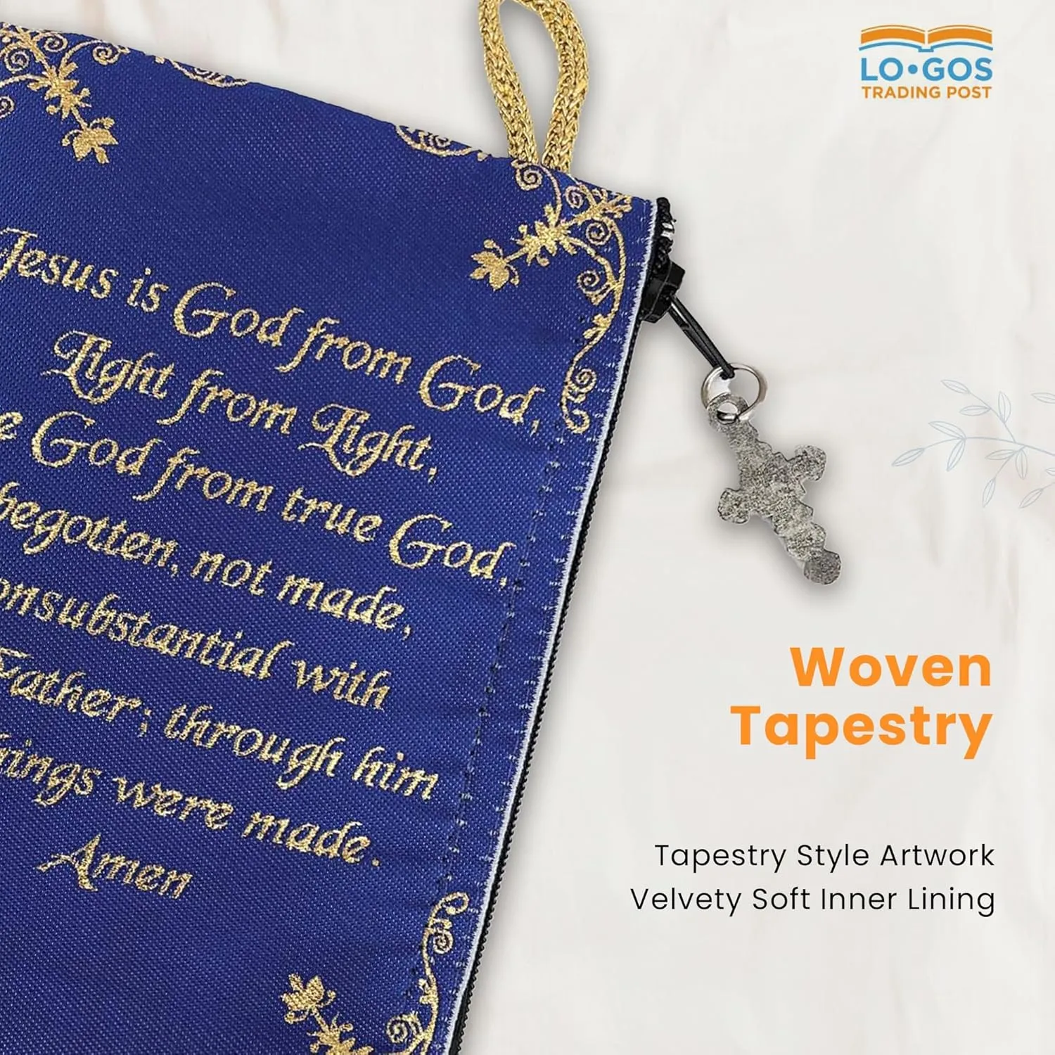Catholic Rosary Pouch  Woven Tapestry Divine Mercy of Jesus & Jesus is God Purse From The Holy Land - Coin, Jewelry & Rosary Case w/Cross Pendant Zipper - Catholic Gifts for Women (4" x 6")