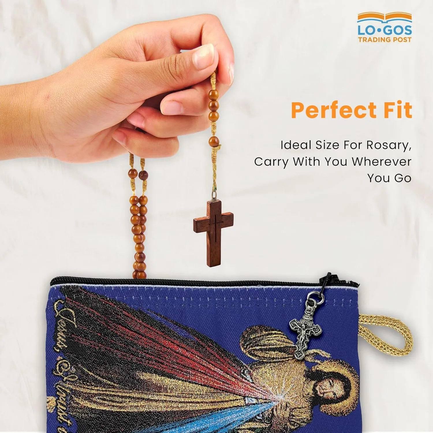 Catholic Rosary Pouch  Woven Tapestry Divine Mercy of Jesus & Jesus is God Purse From The Holy Land - Coin, Jewelry & Rosary Case w/Cross Pendant Zipper - Catholic Gifts for Women (4" x 6")
