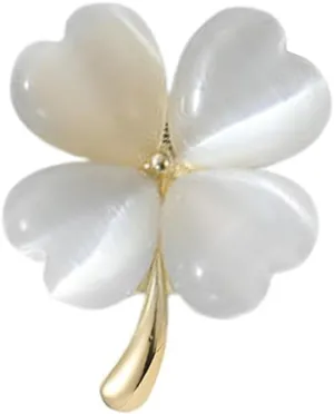 Cats Eye Clover 4 Leaf Brooch Pin for Women Men Unisex Gold Plated Fashion Love Heart Shaped Flower Brooches Lapel Pins Lucky Decor Dress Accessories St Patrick's Day Birthday Holiday Jewelry Gift Souvenir