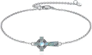 Celtic Cross Bracelet 925 Sterling Silver Moonstone Religious Cross Celtic Jewelry for Women Men