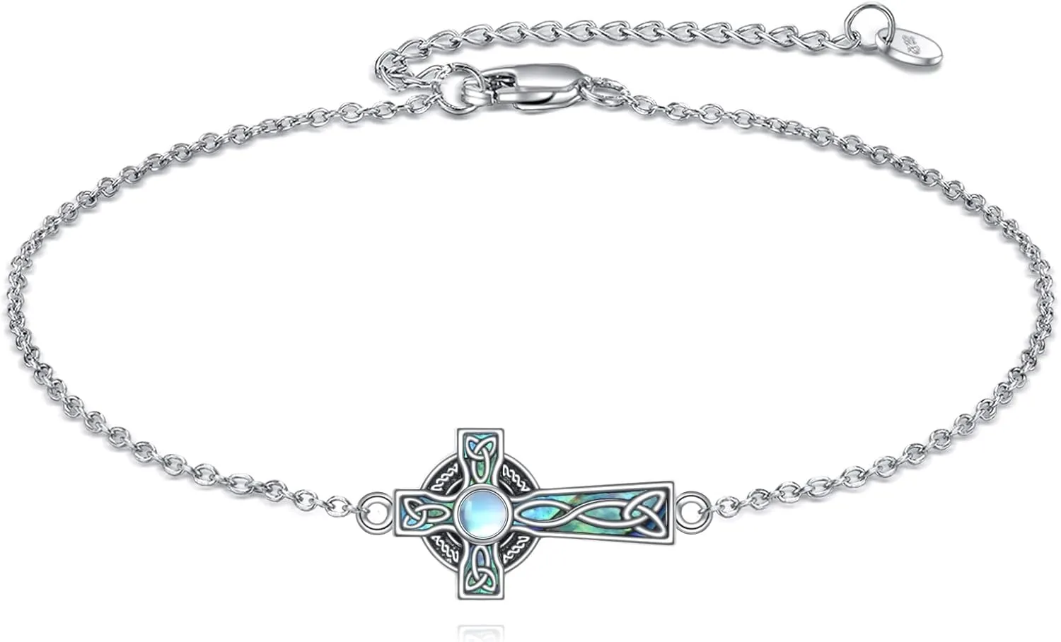 Celtic Cross Bracelet 925 Sterling Silver Moonstone Religious Cross Celtic Jewelry for Women Men