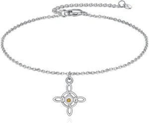 Celtic Knot Bracelet Sterling Silver Mustard Seed/Moonstone/Birthstone Link Anklet/Bracelet Celtic Knot Christian Faith Jewelry Gifts for Women