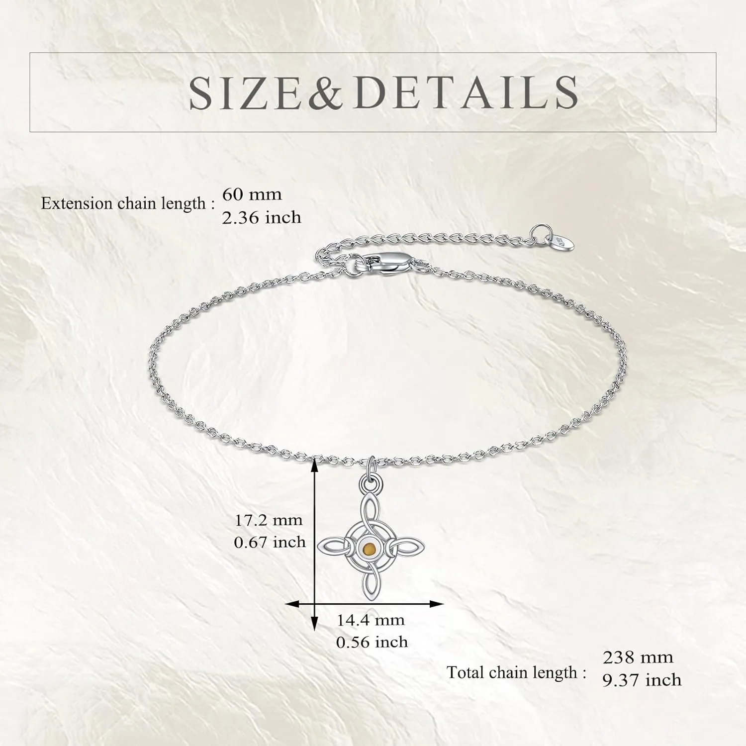 Celtic Knot Bracelet Sterling Silver Mustard Seed/Moonstone/Birthstone Link Anklet/Bracelet Celtic Knot Christian Faith Jewelry Gifts for Women