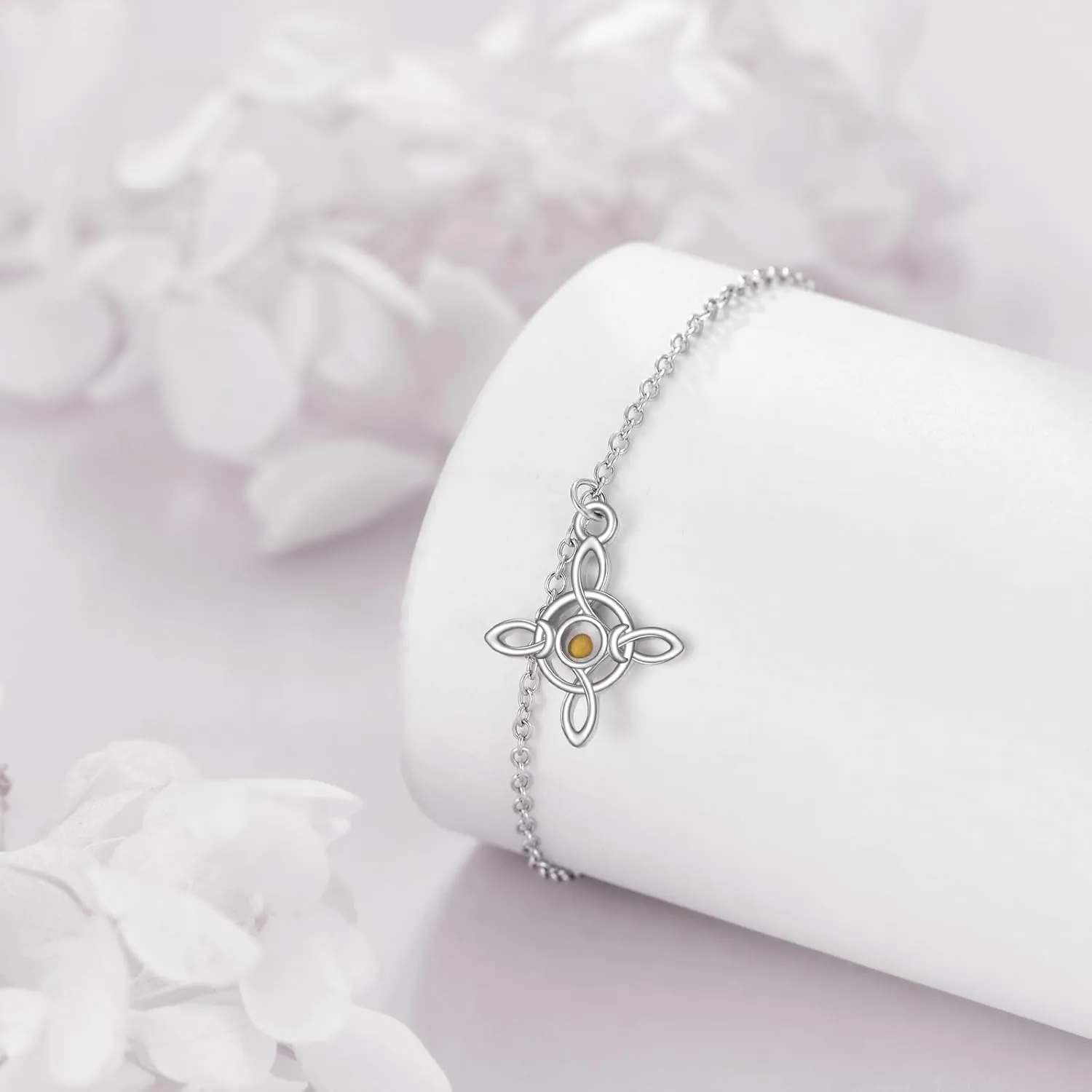 Celtic Knot Bracelet Sterling Silver Mustard Seed/Moonstone/Birthstone Link Anklet/Bracelet Celtic Knot Christian Faith Jewelry Gifts for Women
