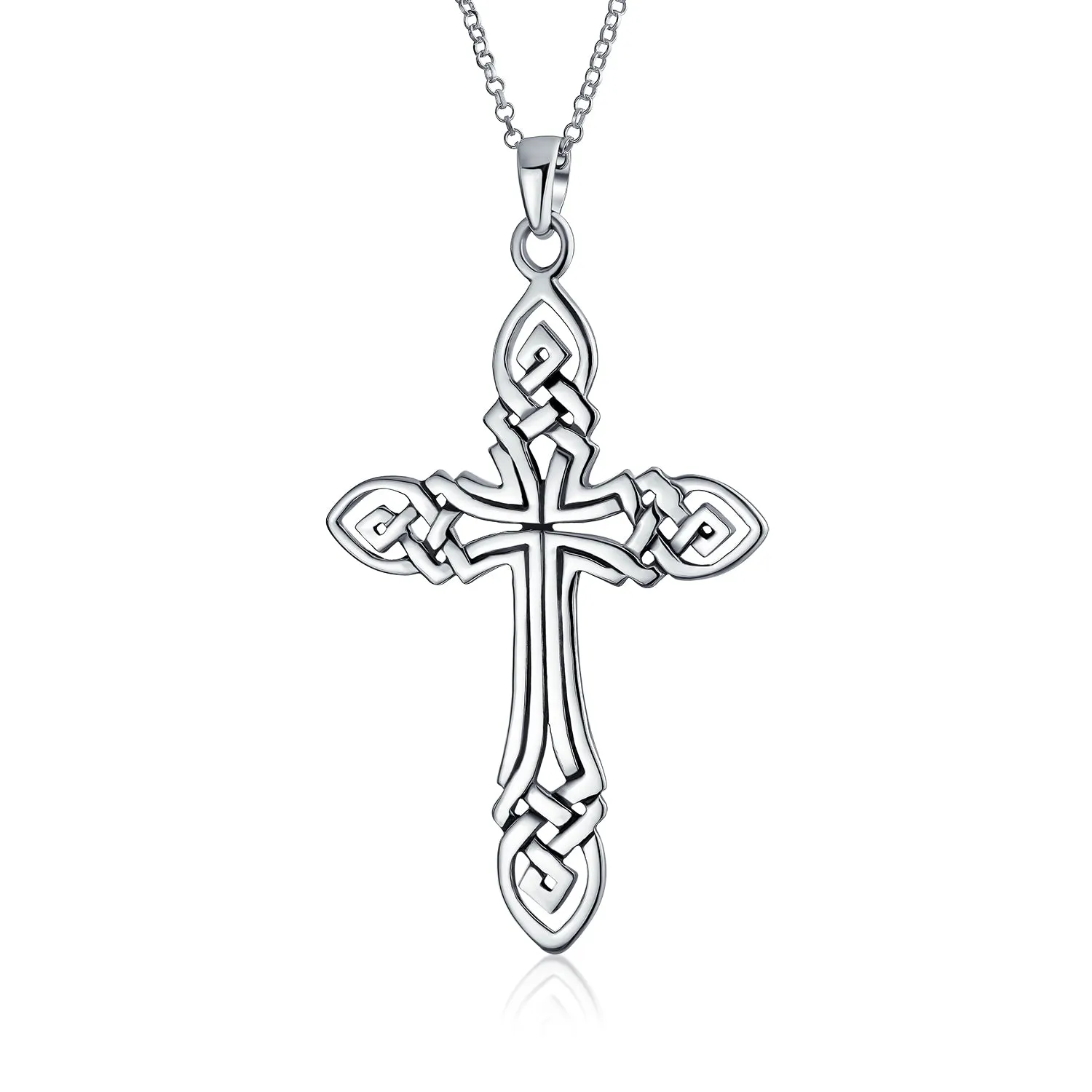 Celtic Twisted Religious Cross Pendant .925 Sterling Silver Necklace