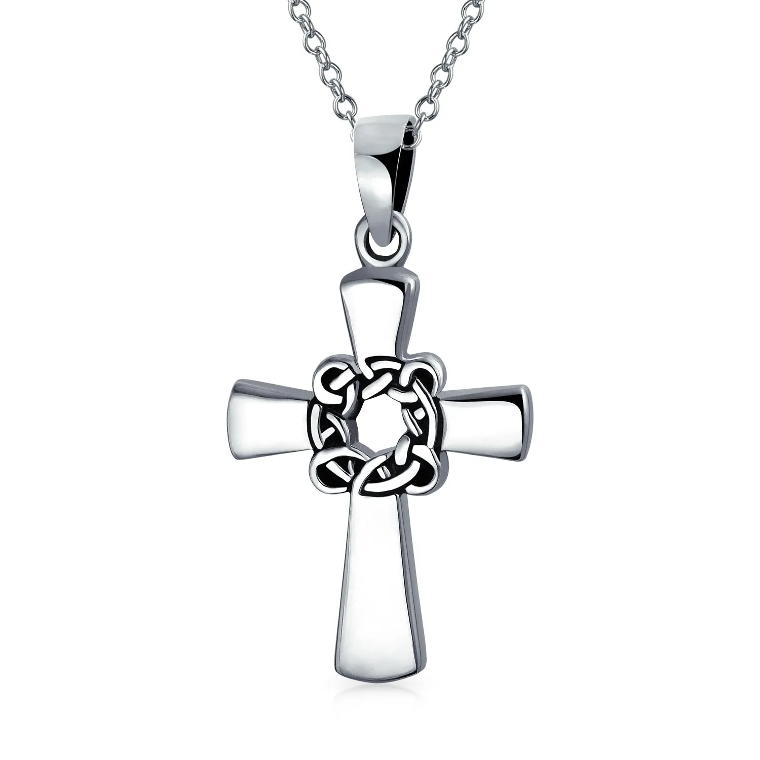 Celtic Twisted Religious Cross Pendant .925 Sterling Silver Necklace