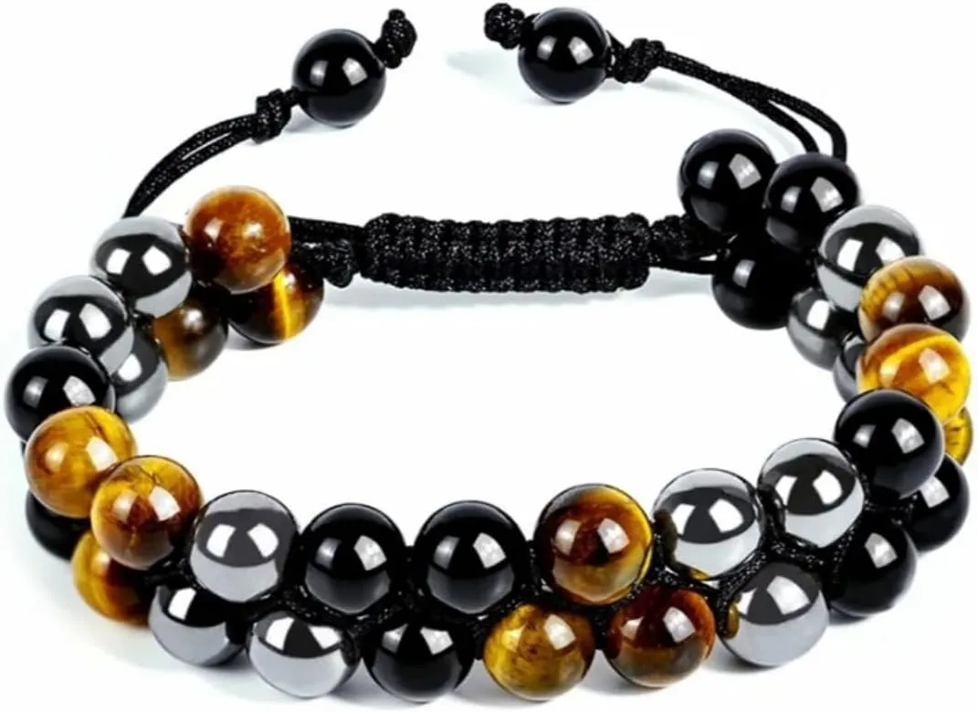 Chakra Protection Bracelets for Positive Energy, Luck & Prosperity - Adjustable Stretch Buddhist Beads Bracelet with Black Onyx & Tiger Eye for Women Men - Spiritual Healing Jewelry Gift