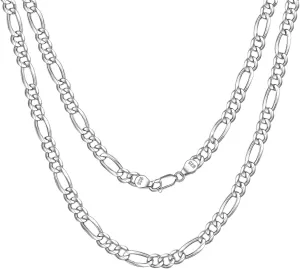 ChicSilver 2.8mm/5mm Solid 925 Sterling Silver Cuban Link/Figaro Chain Necklace for Women Men, 14, 18, 20, 22, 24, 26, 28 Inch(with Gift Box)