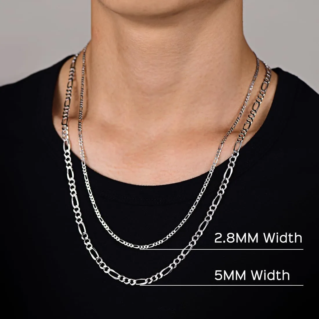 ChicSilver 2.8mm/5mm Solid 925 Sterling Silver Cuban Link/Figaro Chain Necklace for Women Men, 14, 18, 20, 22, 24, 26, 28 Inch(with Gift Box)