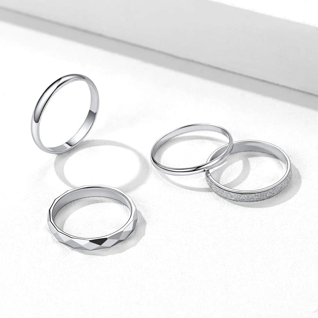 ChicSilver 925 Sterling Silver Ring Customizable Sandblast Finish/Multi-Faceted Ring Wedding Band Comfort Fit Size 4-12 (with Gift Box)