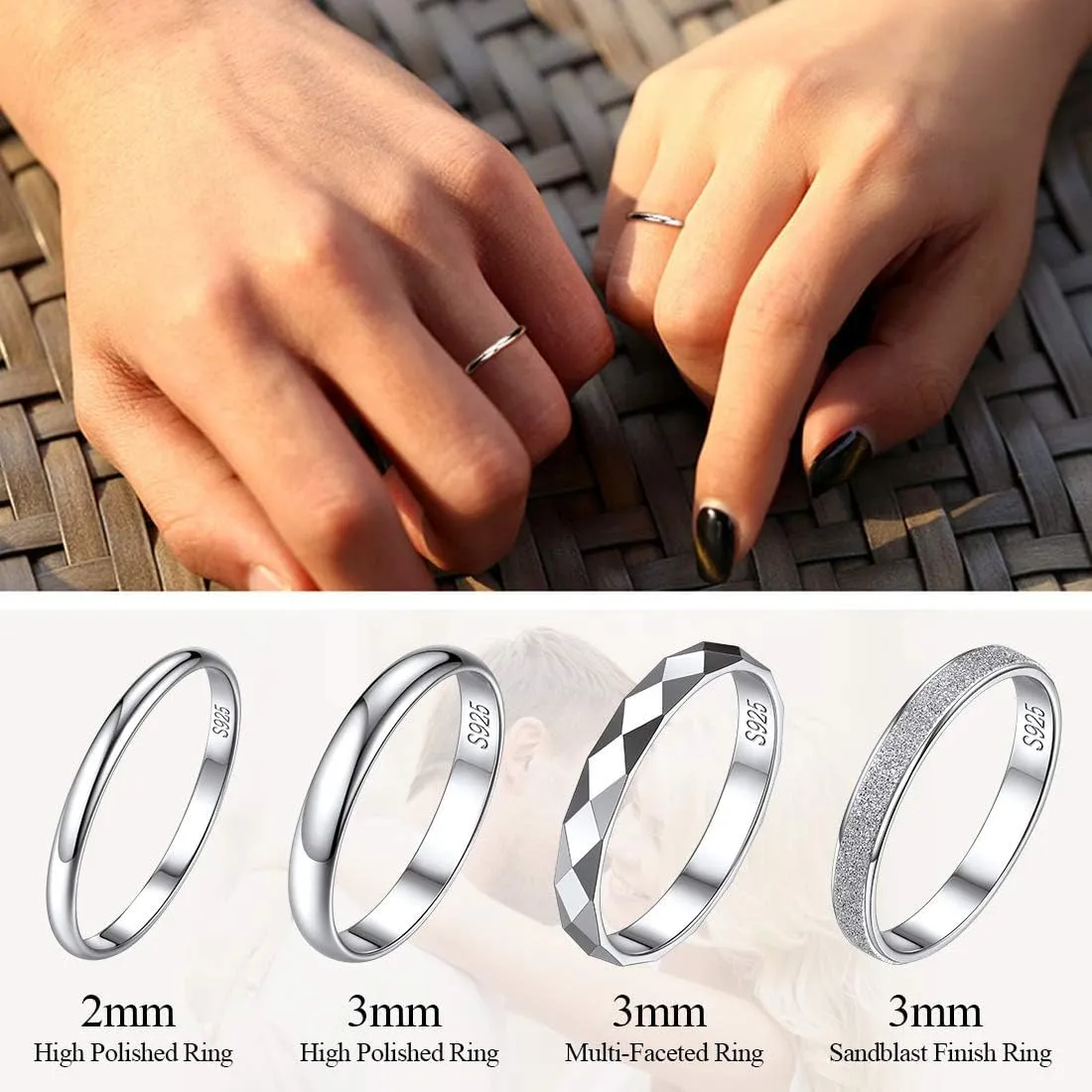 ChicSilver 925 Sterling Silver Ring Customizable Sandblast Finish/Multi-Faceted Ring Wedding Band Comfort Fit Size 4-12 (with Gift Box)