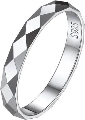 ChicSilver 925 Sterling Silver Ring Customizable Sandblast Finish/Multi-Faceted Ring Wedding Band Comfort Fit Size 4-12 (with Gift Box)