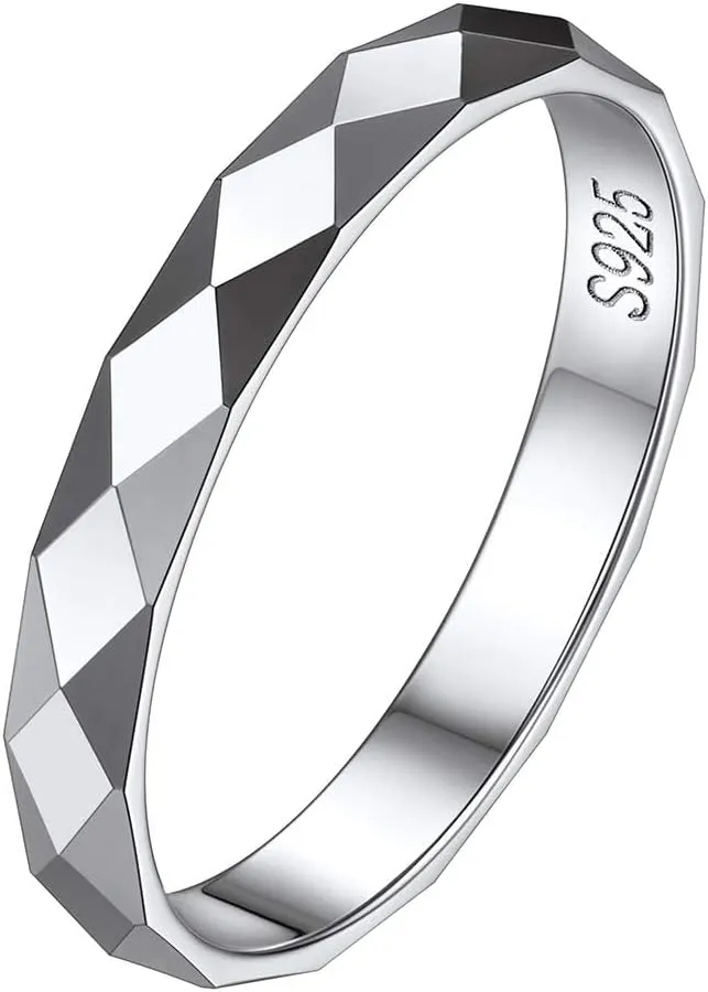 ChicSilver 925 Sterling Silver Ring Customizable Sandblast Finish/Multi-Faceted Ring Wedding Band Comfort Fit Size 4-12 (with Gift Box)