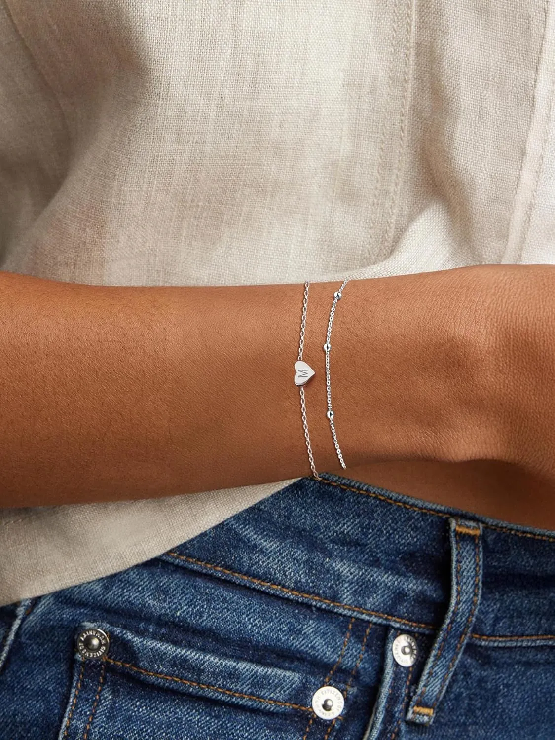ChicSilver Personalized Heart Initial Bracelet, 925 Sterling Silver Letter Bracelet Fashion Dainty Heart Charm Bracelet for Women(with Gift Box)