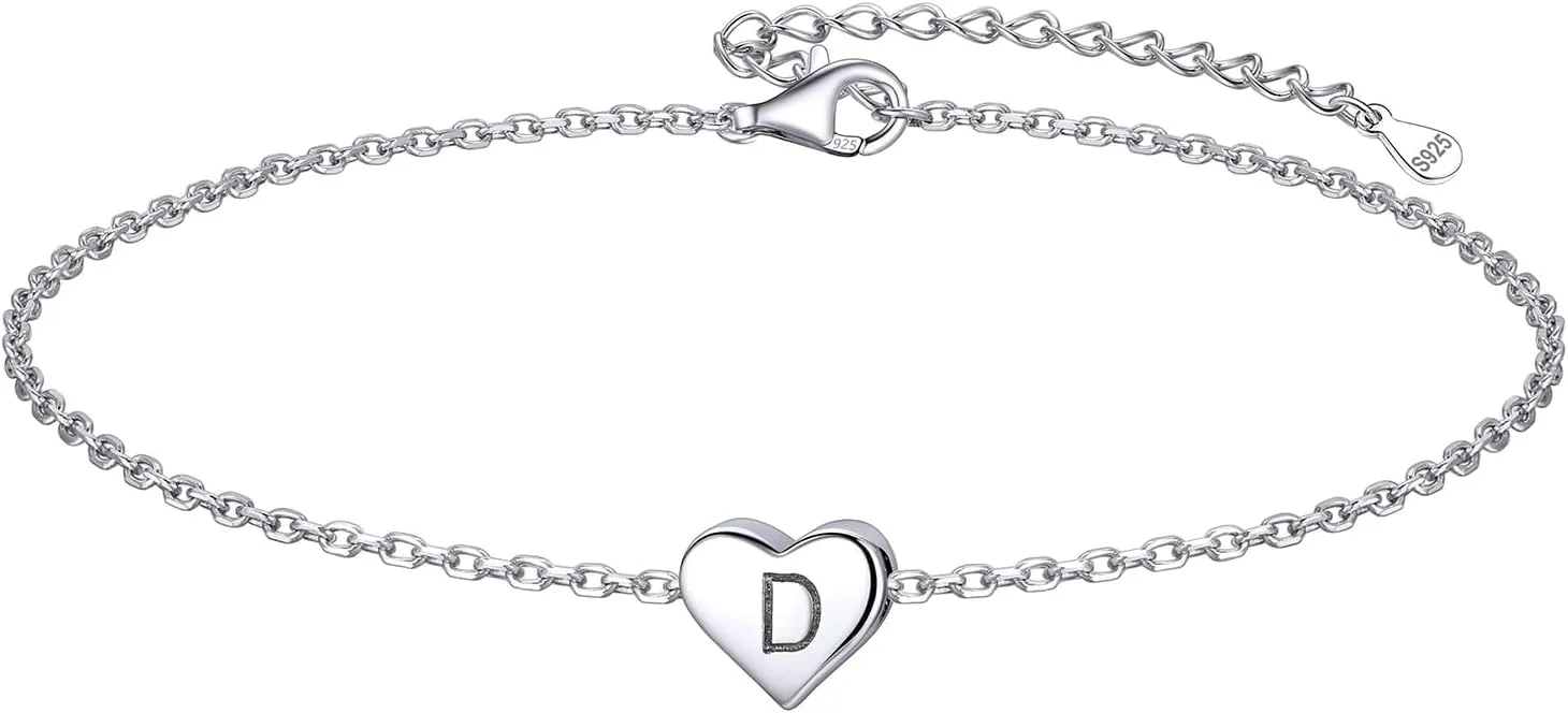 ChicSilver Personalized Heart Initial Bracelet, 925 Sterling Silver Letter Bracelet Fashion Dainty Heart Charm Bracelet for Women(with Gift Box)