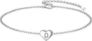 ChicSilver Personalized Heart Initial Bracelet, 925 Sterling Silver Letter Bracelet Fashion Dainty Heart Charm Bracelet for Women(with Gift Box)