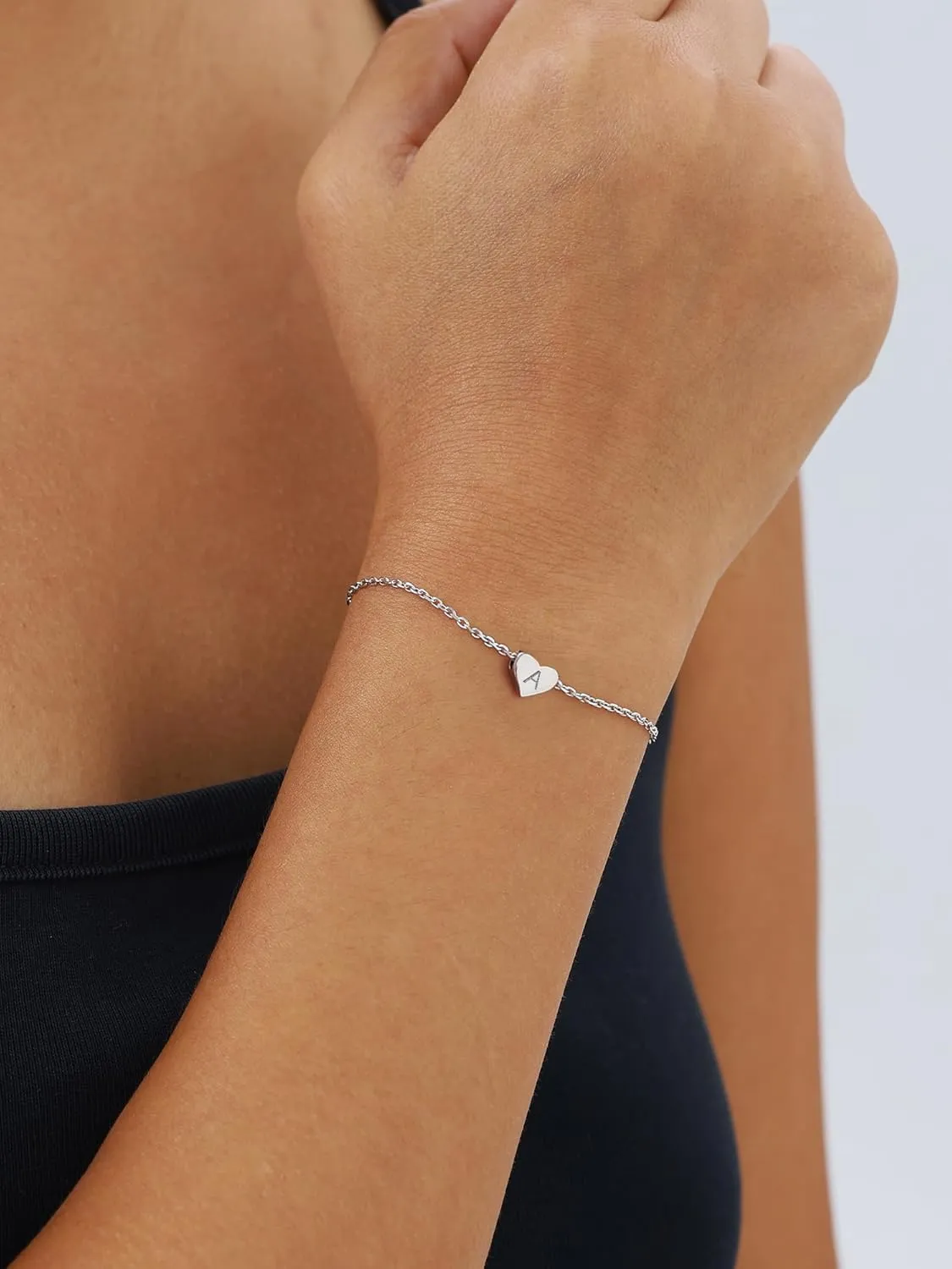 ChicSilver Personalized Heart Initial Bracelet, 925 Sterling Silver Letter Bracelet Fashion Dainty Heart Charm Bracelet for Women(with Gift Box)