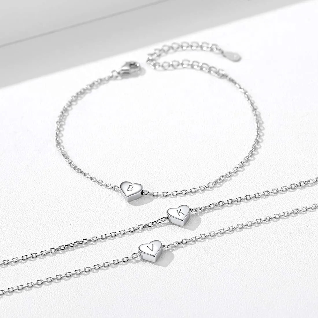 ChicSilver Personalized Heart Initial Bracelet, 925 Sterling Silver Letter Bracelet Fashion Dainty Heart Charm Bracelet for Women(with Gift Box)