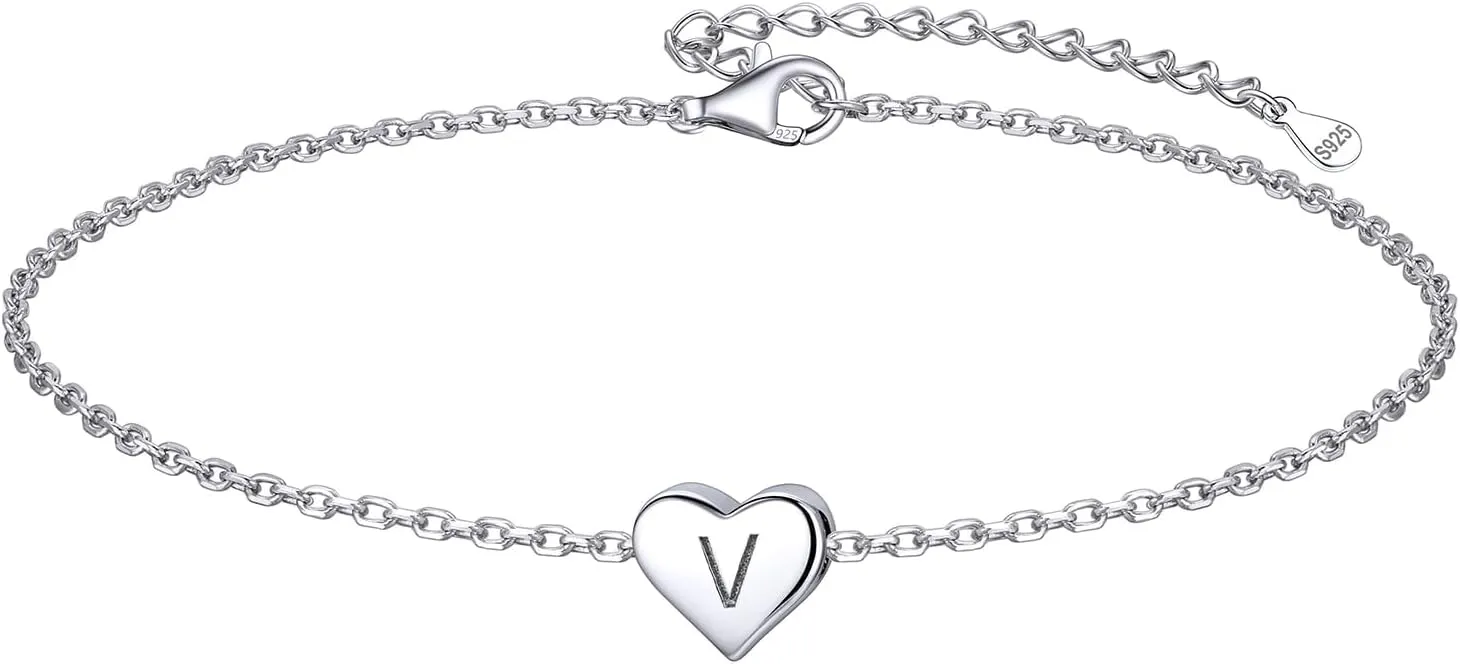 ChicSilver Personalized Heart Initial Bracelet, 925 Sterling Silver Letter Bracelet Fashion Dainty Heart Charm Bracelet for Women(with Gift Box)