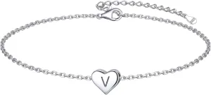 ChicSilver Personalized Heart Initial Bracelet, 925 Sterling Silver Letter Bracelet Fashion Dainty Heart Charm Bracelet for Women(with Gift Box)