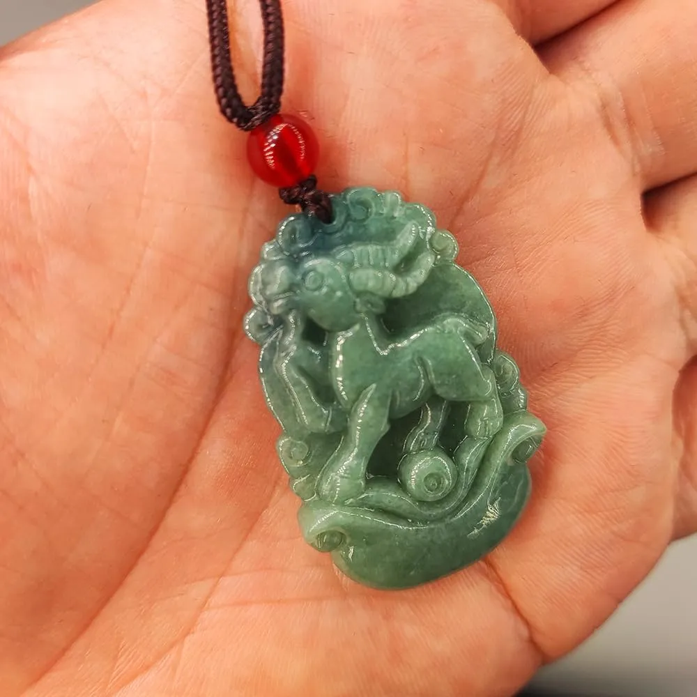Chinese Zodiac Jadeite Necklace, Fine Jadeite Grade A Gemstone Twelve Zodiac Signs Made by Zodiac Animals Necklace Pendant Amulet