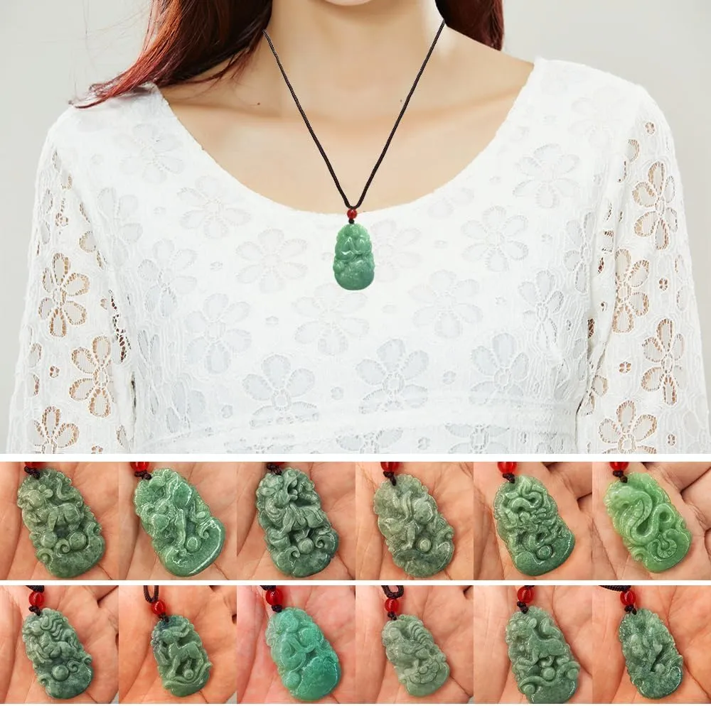 Chinese Zodiac Jadeite Necklace, Fine Jadeite Grade A Gemstone Twelve Zodiac Signs Made by Zodiac Animals Necklace Pendant Amulet