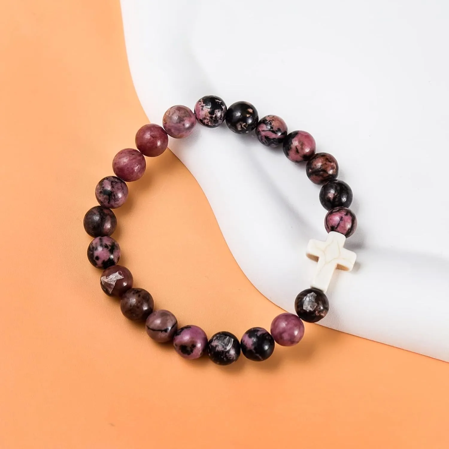 Christian Gifts for Women Men, Healing Natural Stone Cross Beads Stretch Bracelet Catholic Religious Jewelry Gifts Pink Zebra Bracelet Inspirational Gifts for Women Men Teen Girls,Birthday Gifts,Mothers Day,Easter Jewelry Gifts