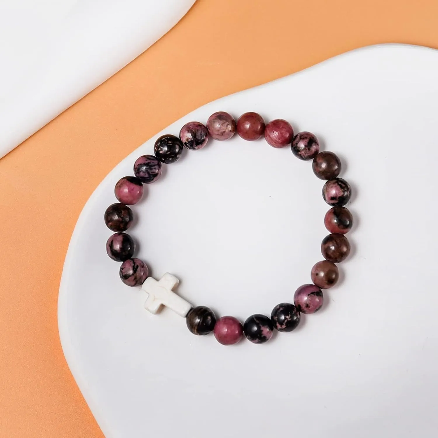 Christian Gifts for Women Men, Healing Natural Stone Cross Beads Stretch Bracelet Catholic Religious Jewelry Gifts Pink Zebra Bracelet Inspirational Gifts for Women Men Teen Girls,Birthday Gifts,Mothers Day,Easter Jewelry Gifts