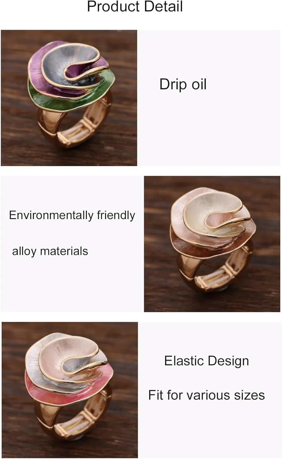 Chunky Big Flower Charm Elastic Band Stretch Cocktail Rings for Women Statement Jewelry