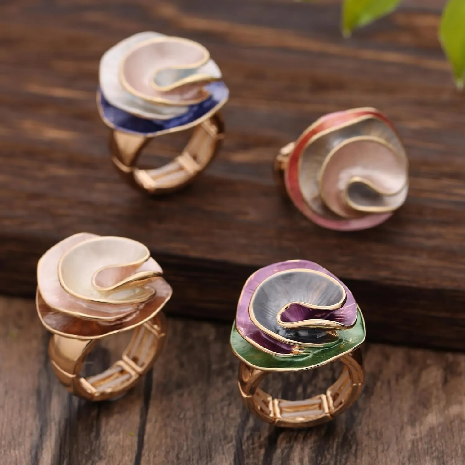 Chunky Big Flower Charm Elastic Band Stretch Cocktail Rings for Women Statement Jewelry