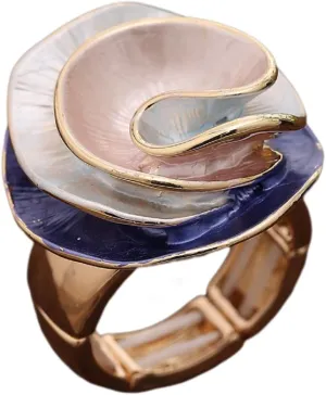 Chunky Big Flower Charm Elastic Band Stretch Cocktail Rings for Women Statement Jewelry