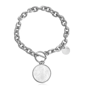 Chunky Chain Bracelet Gold Link Chain Toggle Bracelet Rhinestone Disc Charm OT Clasp Bracelet Vintage Coin Pendant Toggle Clasp Bracelet Jewelry for Women (Silver Moon)
