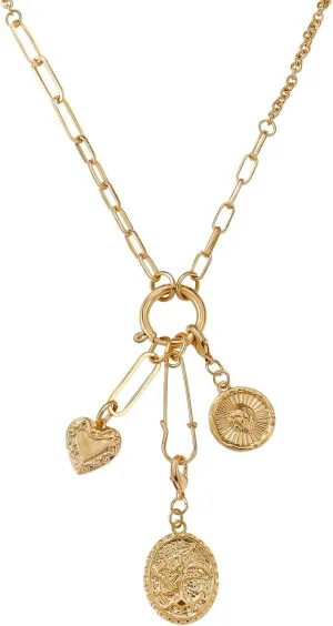 Chunky Charm 18k Gold Plated Choker Necklace for Women,Sun Heart Evil Eye Pendant Paperclip Chain Necklace,Popular Summer Statement Vintage Jewelry Boho Necklaces for Women
