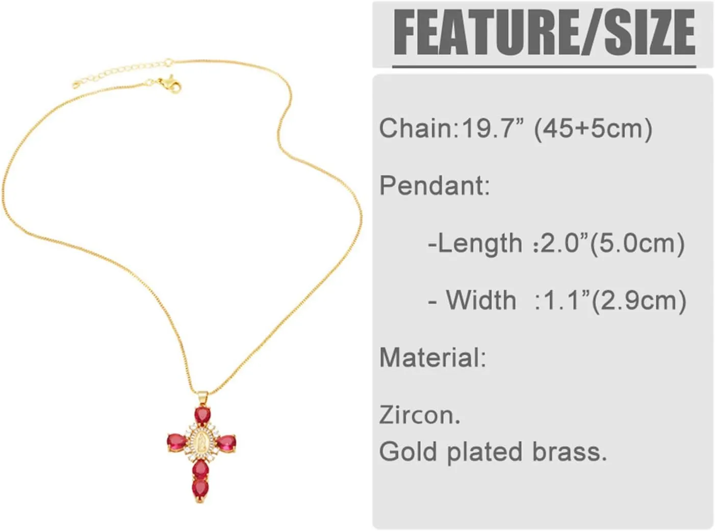 Chunky Cross Necklace Virgin Mary Necklace Cubic Zirconia Crystal Big Cross Necklace Large Faith Necklace Religious Necklace for Women