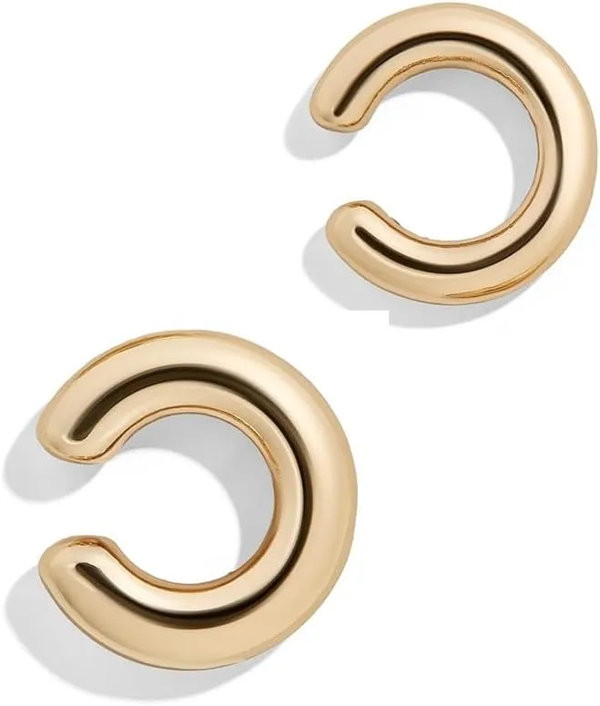 Chunky Ear Cuff Clip on Earrings Gold/Silver Cartilage Non Piercing Thick Round Huggie Fake Earring for Women Hypoallergenic Trendy Jewelry